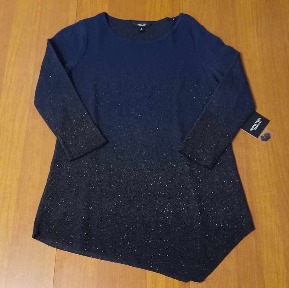 Simply Vera Vera Wang Ombre Pullover Womens Small Blue Black Shimmery Assymetric